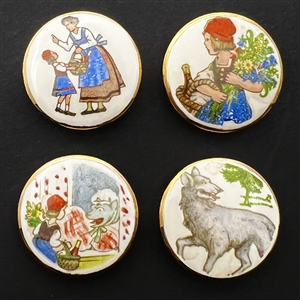 RARE set of four ceramic buttons - story of Little Red Riding Hood.