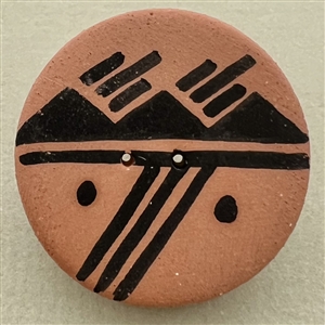 Navajo ceramic pottery button of a scene.