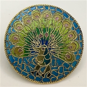 Modern plique-a-jour button of a peacock.