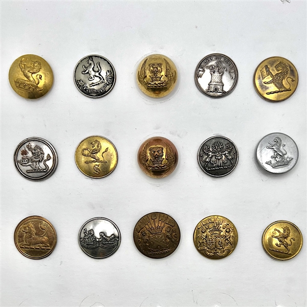 Fifteen Livery buttons depicting lions.