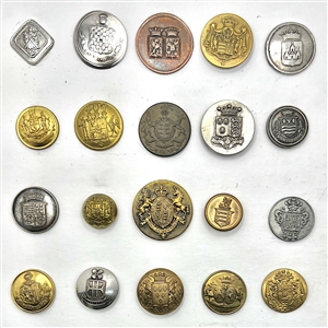 Twenty assorted Livery coat of arms buttons and one Scottish kilt button.