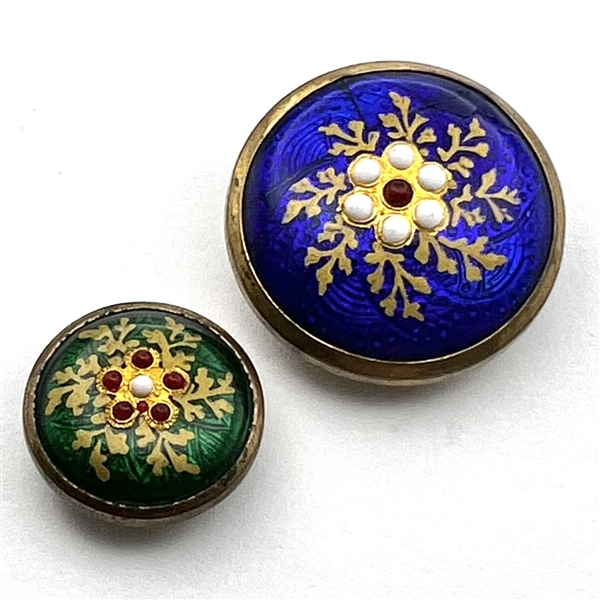 Two 19th c. Bresson enamel buttons of floral design. 