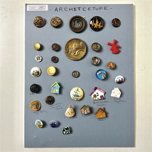 Card of thirty two architectural buttons. 