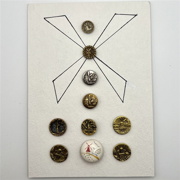 Card of ten windmill buttons. 