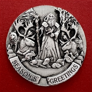 Battersea silver plated pewter button of Santa, animals and reindeer.