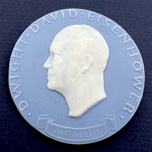 Jasperware studio button of Eisenhower by Marie LaBarre Bennett.