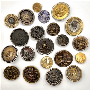 Twenty one architectural and transportation buttons.