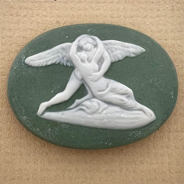 Limoges porcelain button of a woman and angel.