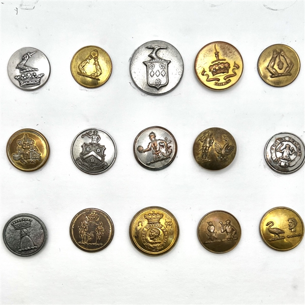 Fifteen Livery buttons depicting people and hands.