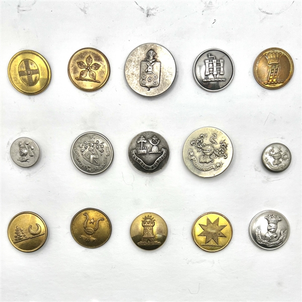 Fifteen assorted Livery crest and coat of arms buttons. 