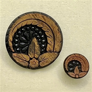 Mother/daughter imitation wood floral design black glass buttons.