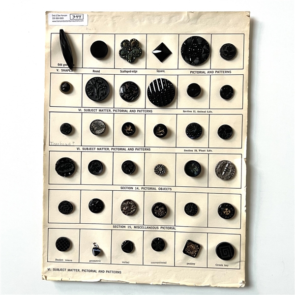 Card of 36 black glass classification buttons.