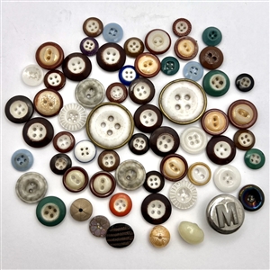 Group of 61 assorted china buttons and one stud from Briare France and beyond.