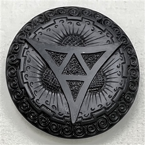 Extra large black glass button with Art Deco design.