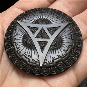 Extra large black glass button with Art Deco design.