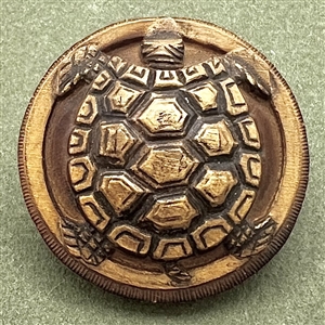 Sculptural carved wood turtle button.