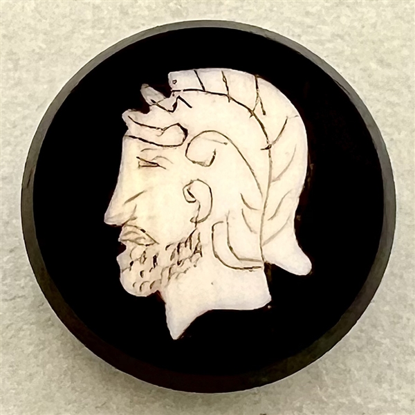 Inlay button of a bearded Greek man.