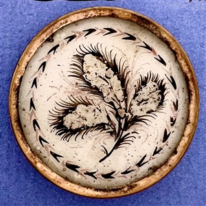 An 18th c. reverse painted under glass button of feathers.