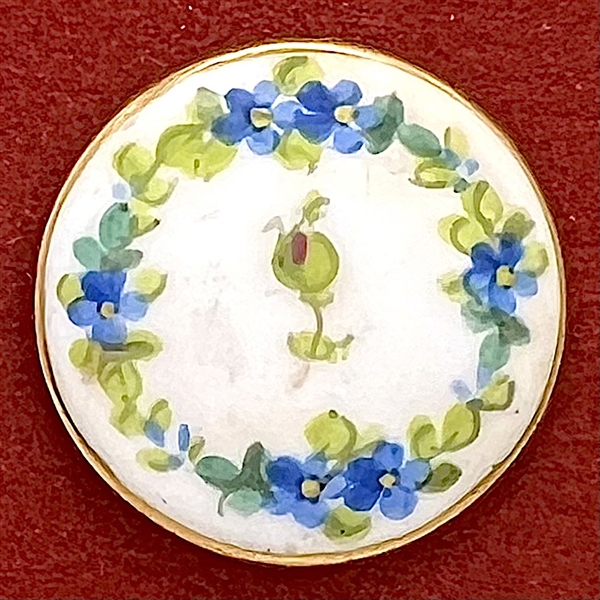 A 19th c. Staffordshire England Mintons painted porcelain button of flowers.