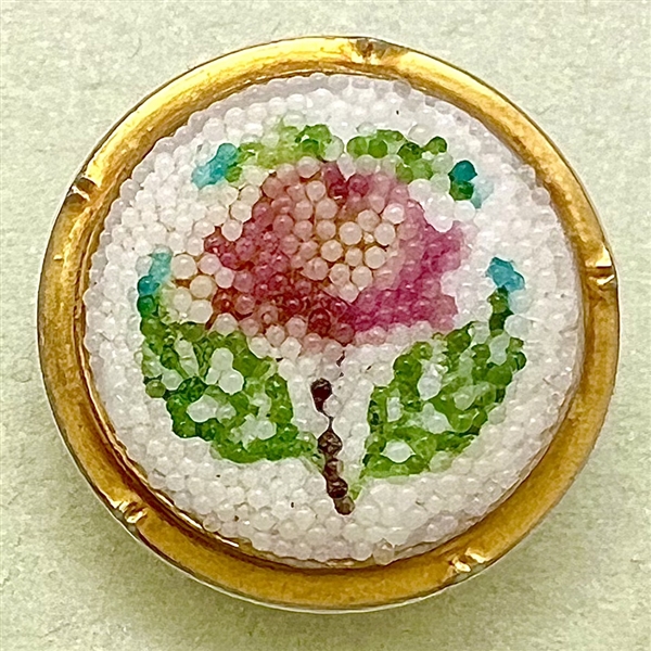 Pink rose coralene glass button.