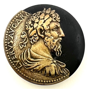 Wood button with brass escutcheon of  the Roman Emperor Lucius Vernus.