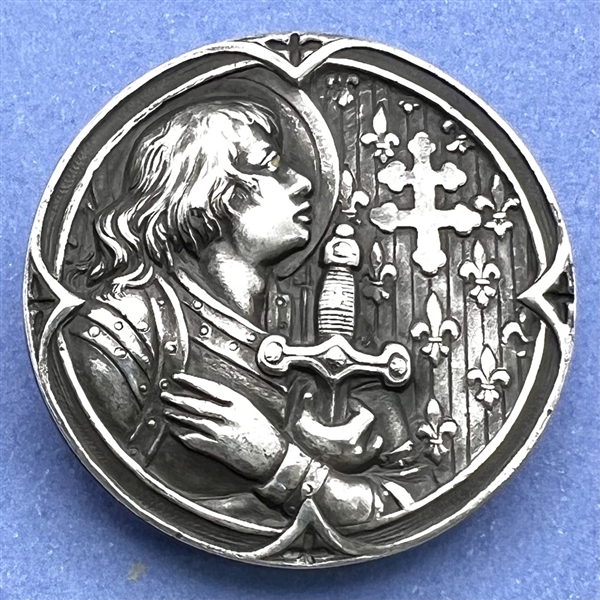 RARE Joan of Arc French white metal button.