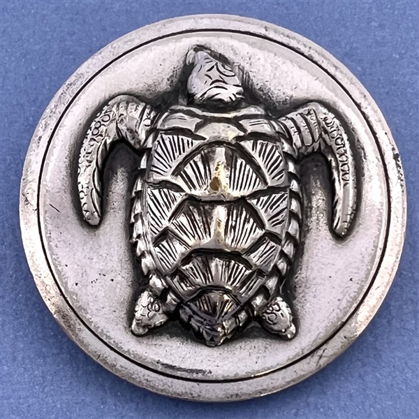 Vintage silvered brass Hawksbill sea turtle button.