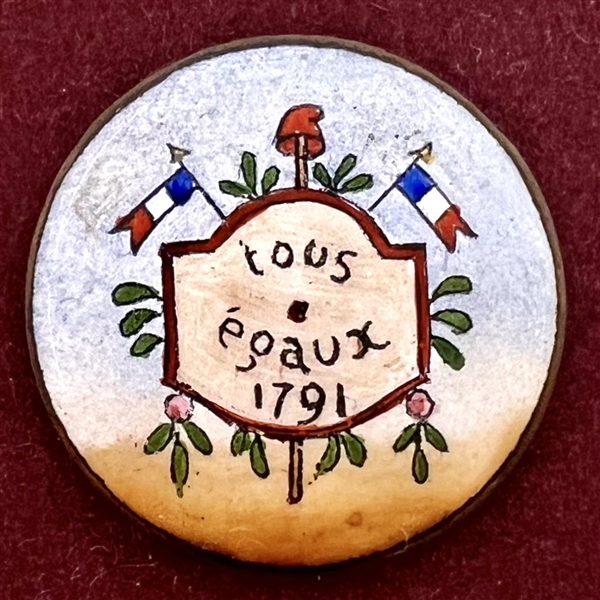 A 19th c. polychrome enamel button commemorating the French Revolution.