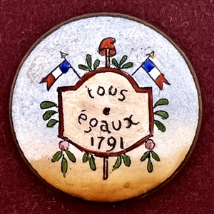 A 19th c. polychrome enamel button commemorating the French Revolution.