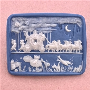 Jasperware studio button of Cinderella pumpkin carriage by Stella Rzanski.