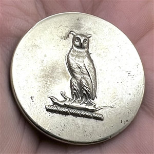 French Livery crest button of an owl with a captured rat.