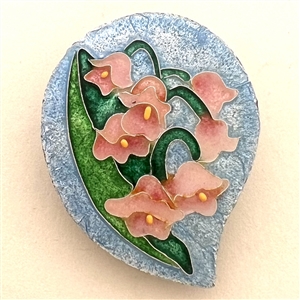 Diana Wieler enamel studio button of pink lily of the valley.