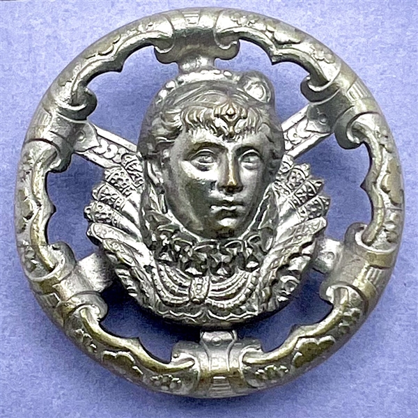 Silvered metal button of Mary Queen of Scots.