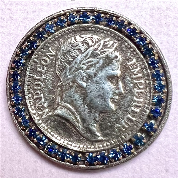 White metal button with blue pastes of Napoleon.