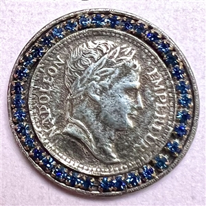 White metal button with blue pastes of Napoleon.