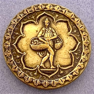 Unusual brass button of a man carrying baskets.