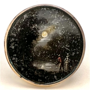 An 18th c. Painting under glass button of an unusual night scene.