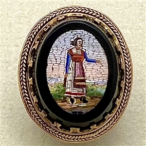 RARE subject - woman in costume, Italian micro mosaic button.