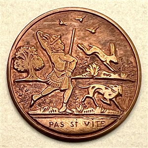 Satirical French sporting copper button.