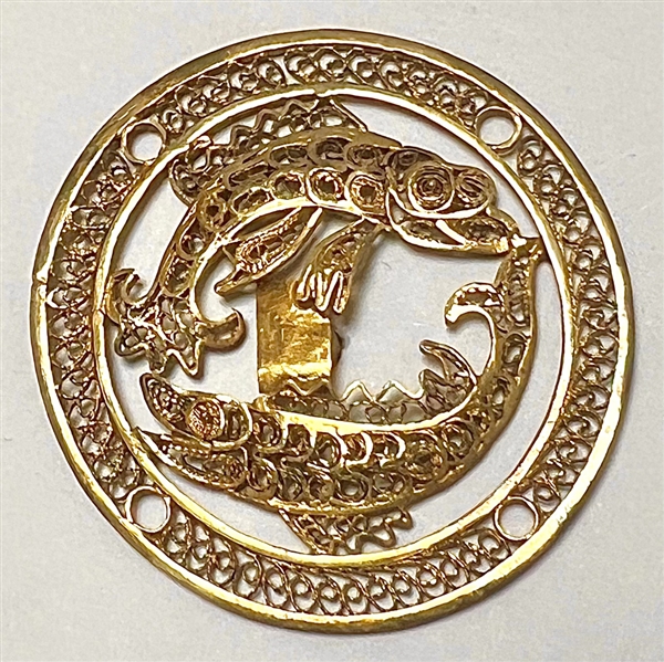 RARE gilded filigree wire Motiwala Pisces Zodiac button.