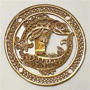 RARE gilded filigree wire Motiwala Pisces Zodiac button.