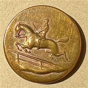 Paris back brass sporting button of jumping horse and rider.