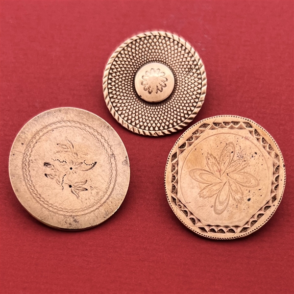 Three copper buttons - two are 18th c. copper colonials.