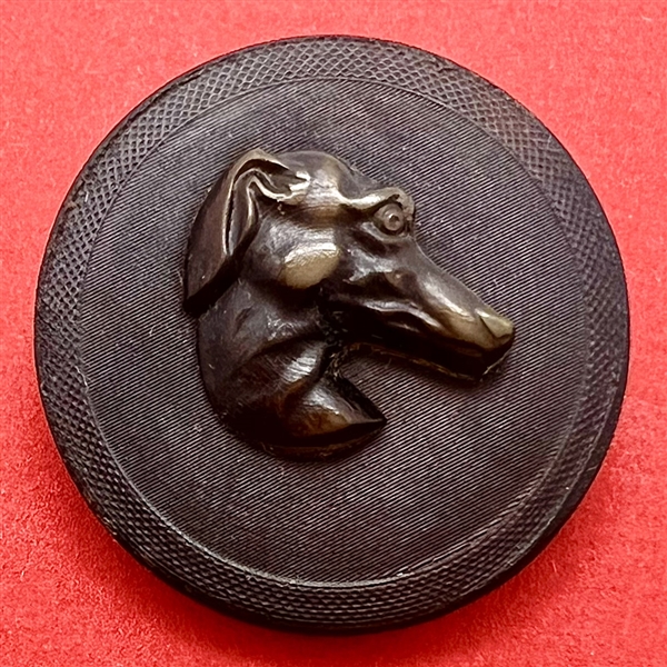 Molded horn French sporting button of greyhound.