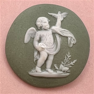 Studio Jasperware button of cherub with bird by Marie LaBarre Bennet