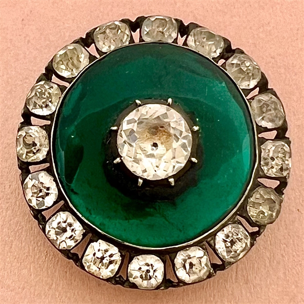 Georgian transitional green jewel button set in silver. 