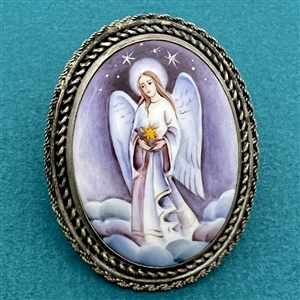 Enamel button of an angel set in silver (?).