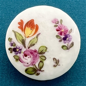 Transitional Mennecy (?) porcelain button of flowers.