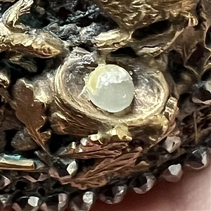 A 19th c. screen back button of bird defending nest with egg from a lizard!