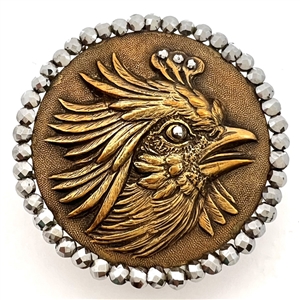 HUGE brass button of a  rooster with faceted cut-steels.